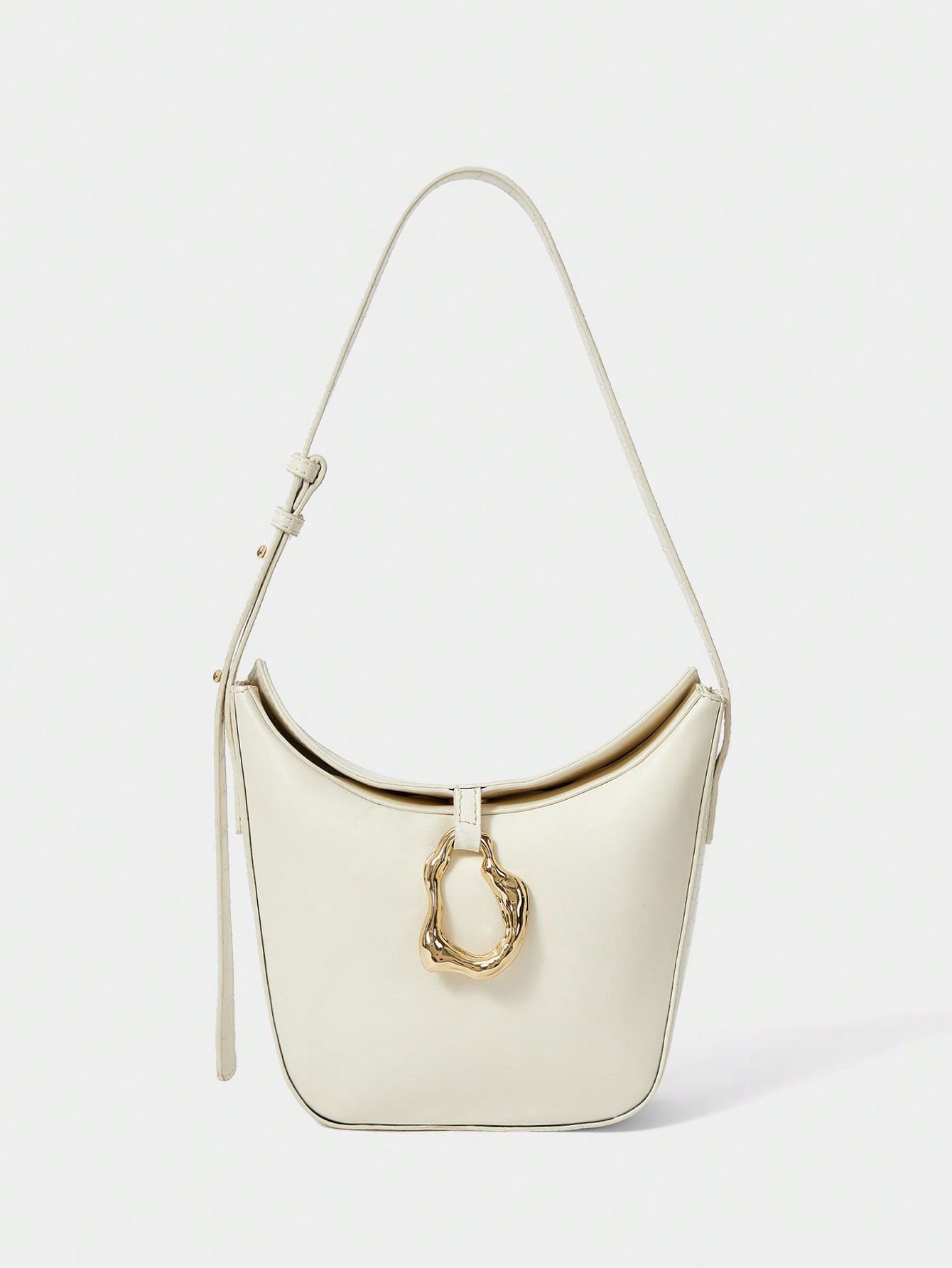 BOLSO DE HOMBRO BLANCO CON HEBILLA DORADO