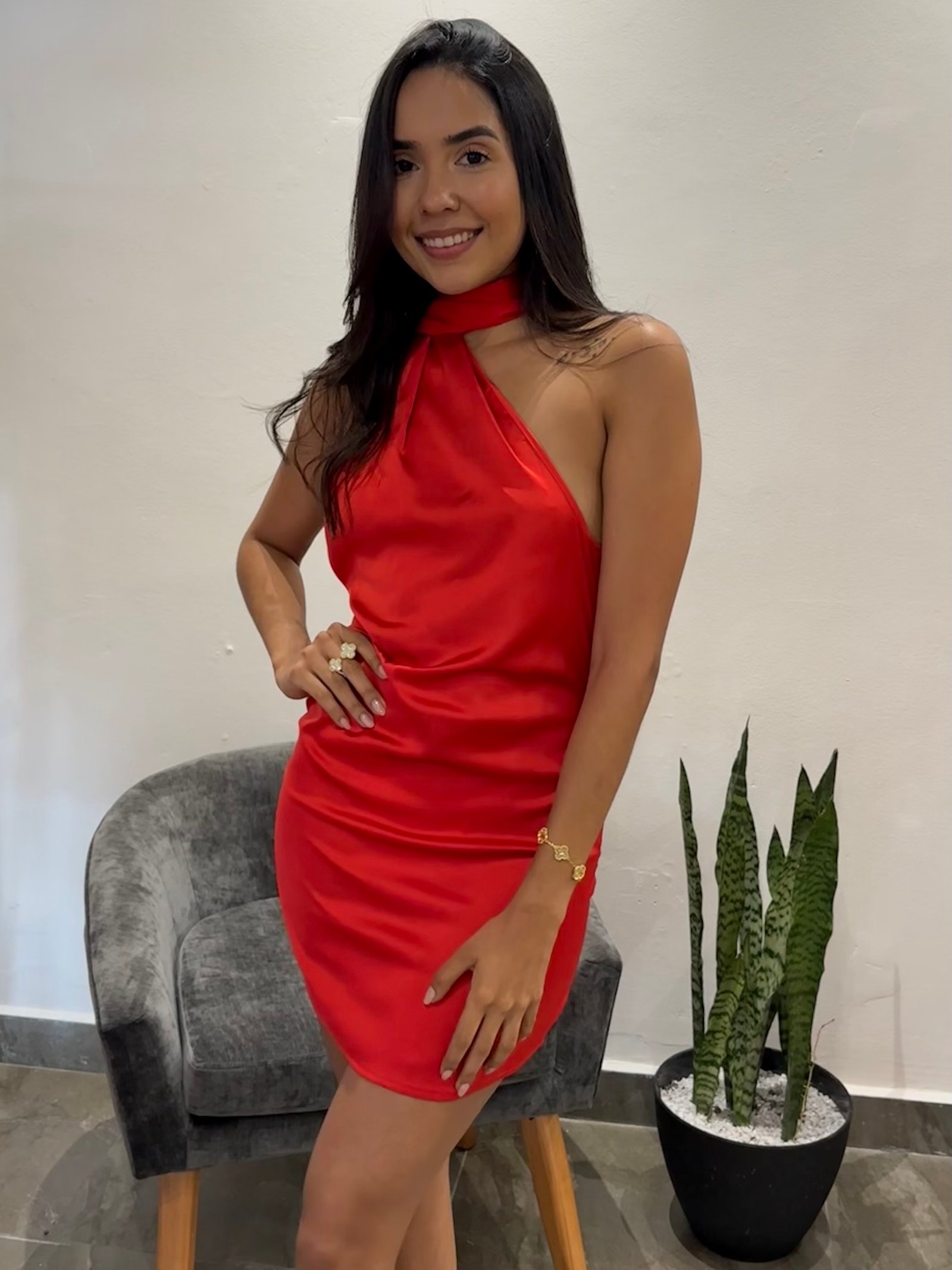 VESTIDO MINI SATINADO CON LAZO