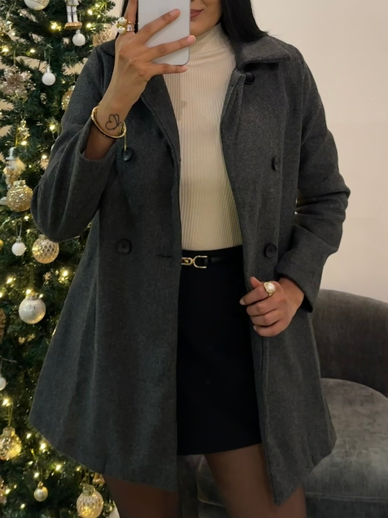 ABRIGO LARGO GRIS OSCURO TALLA L