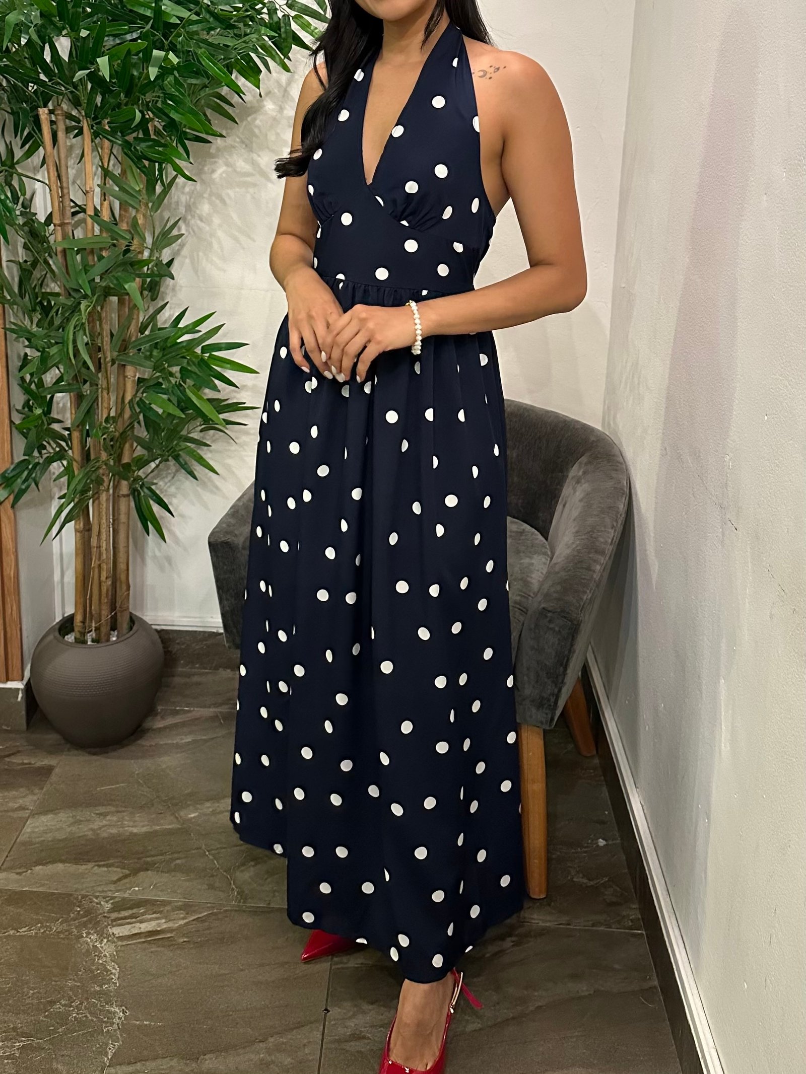 VESTIDO MAXI AZUL MARINO PUNTITOS