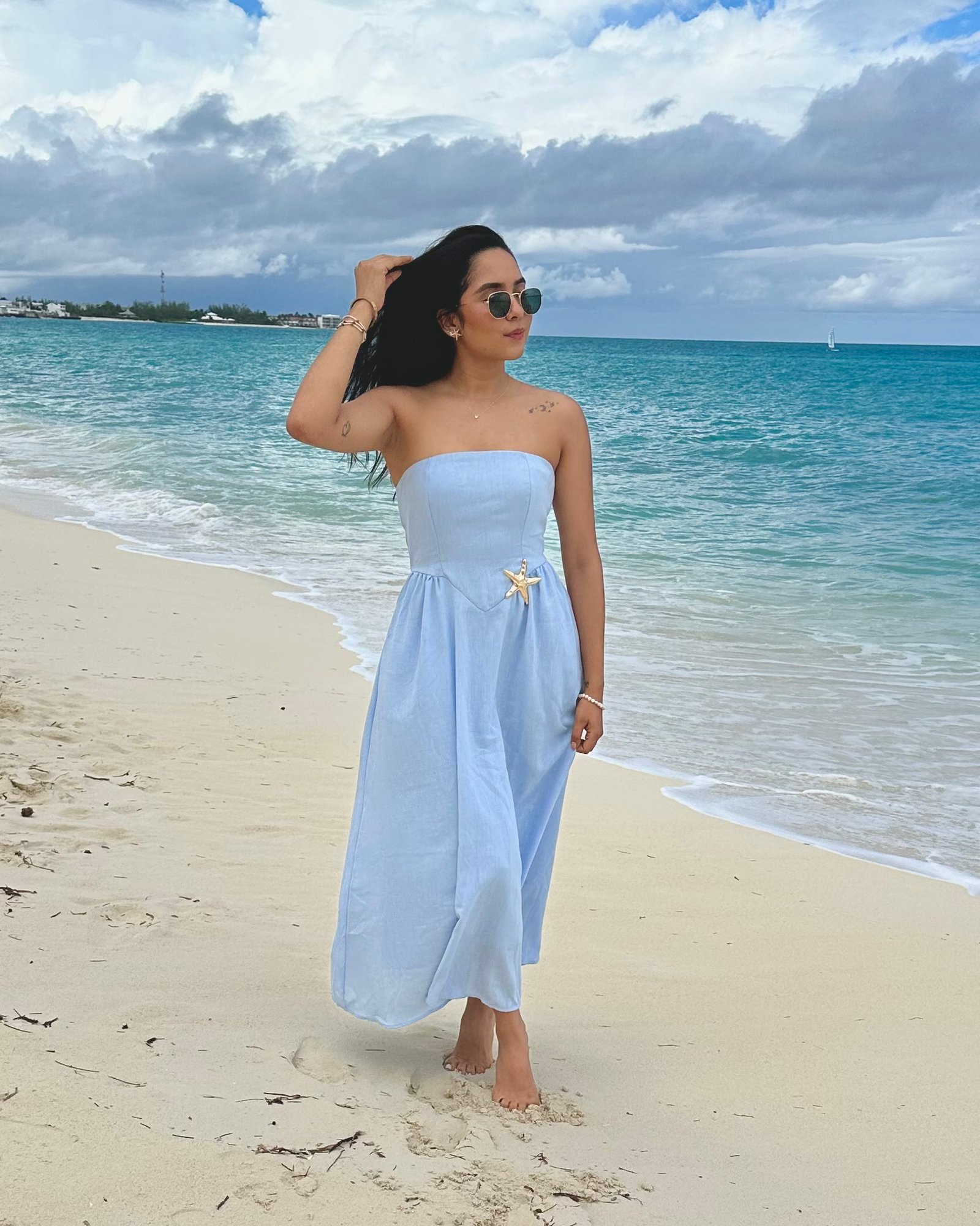 VESTIDO LINO STRAPLESS BABY BLUE