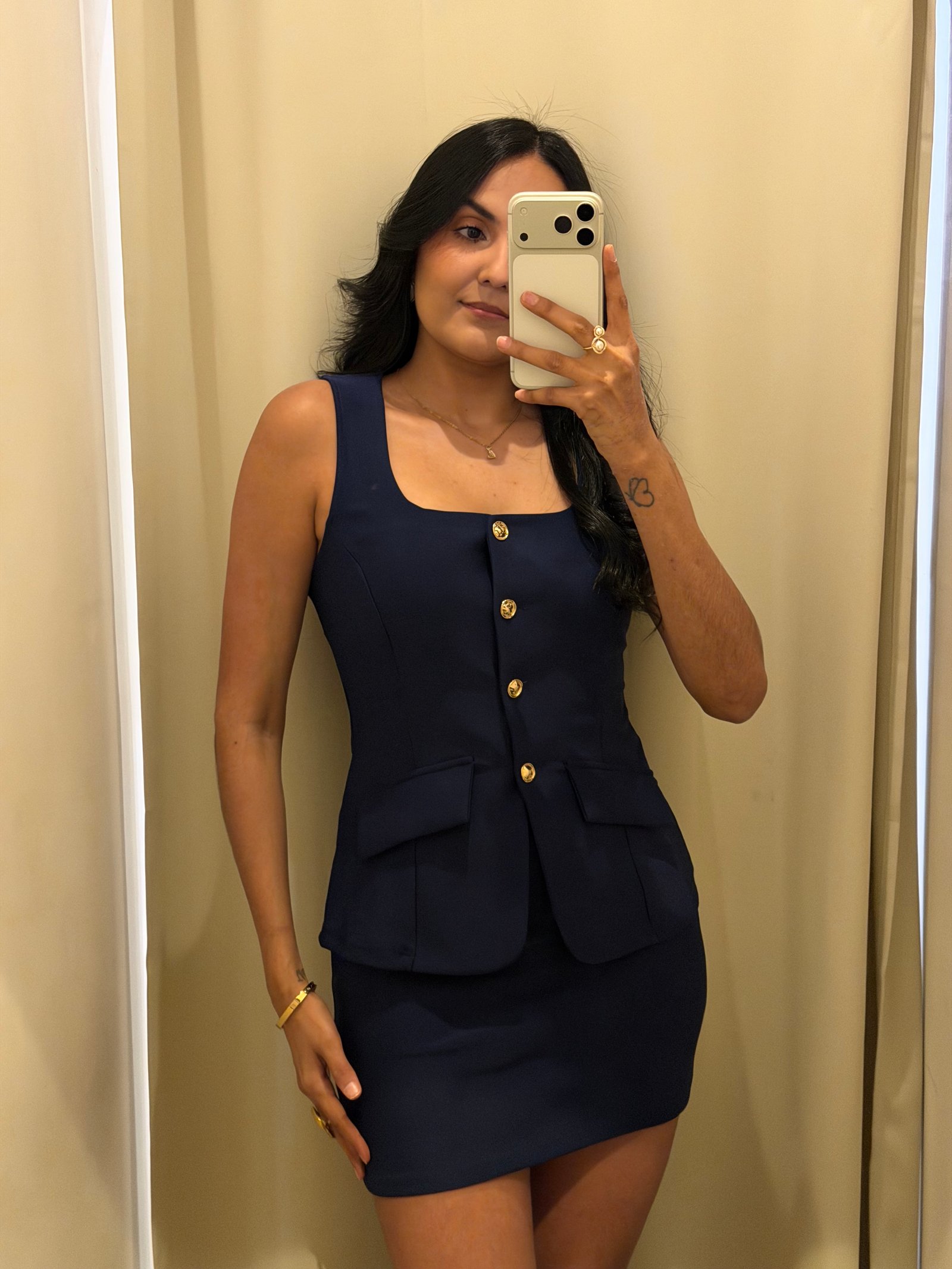 CONJUNTO DE FALDA Y BLUSA CHALECO AZUL