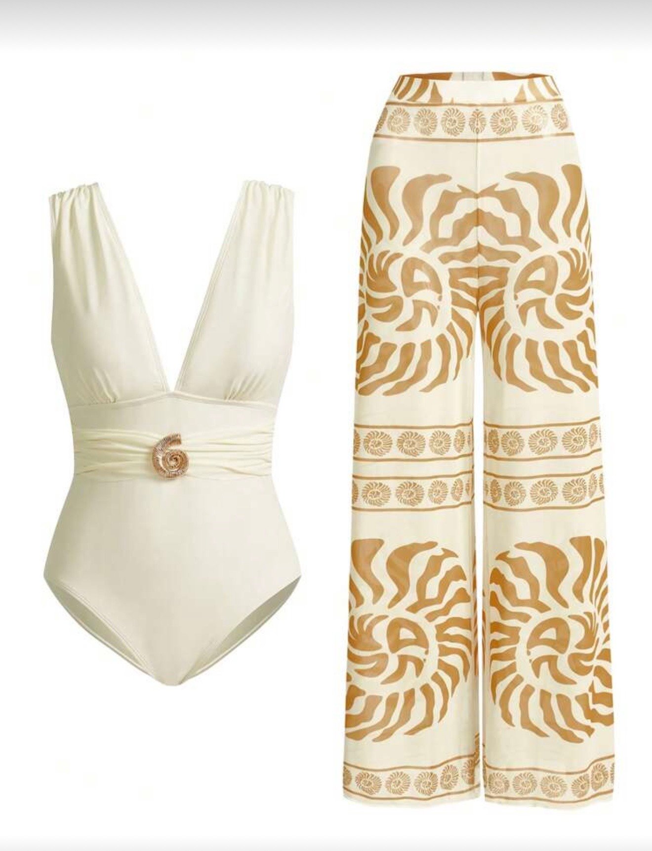 TRAJE DE BAÑO UNA PIEZA BLANCO CON CARACOL Y PANTALON TALLA M