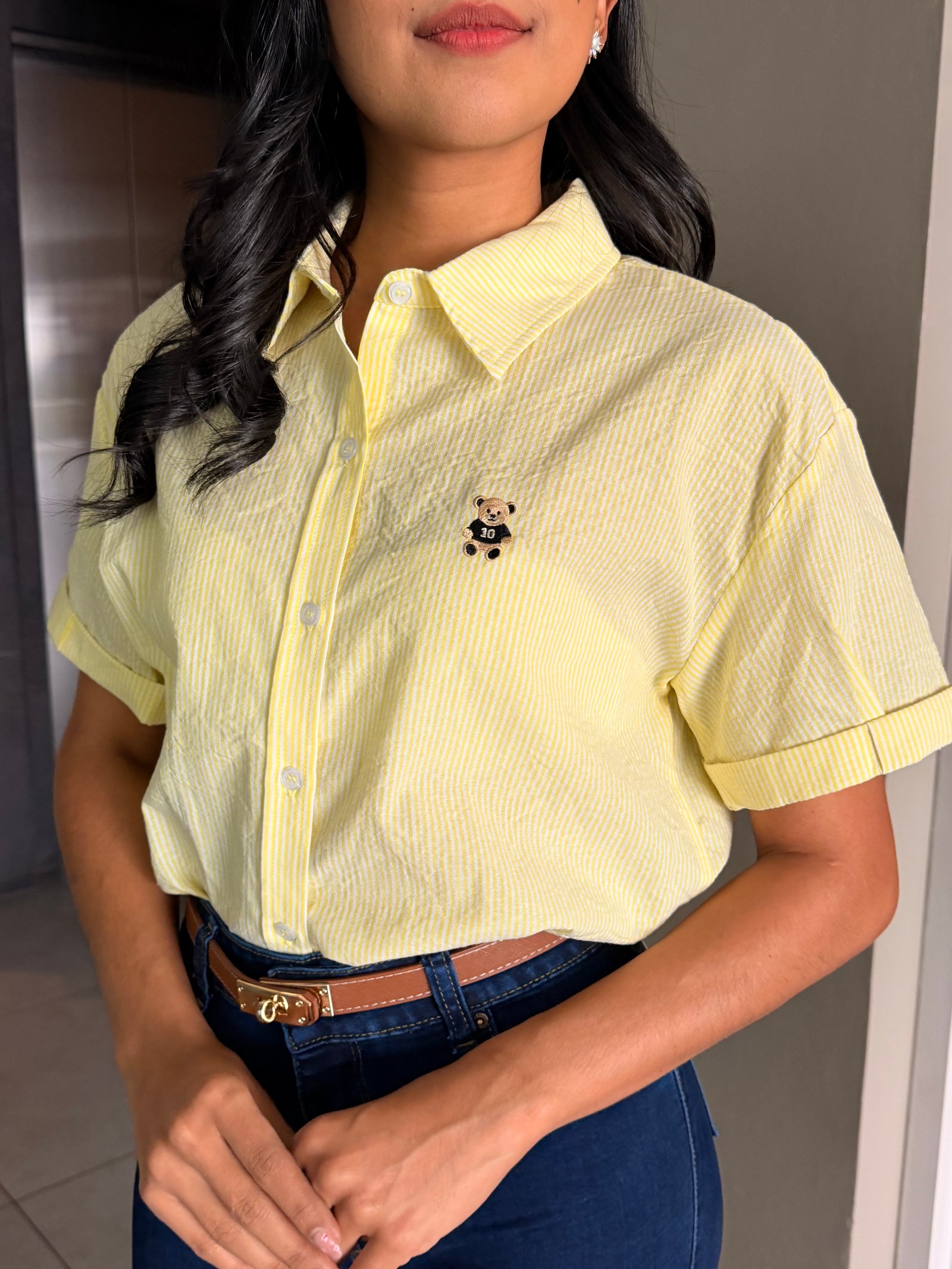 CAMISA RAYADA MANGA CORTA OSITO