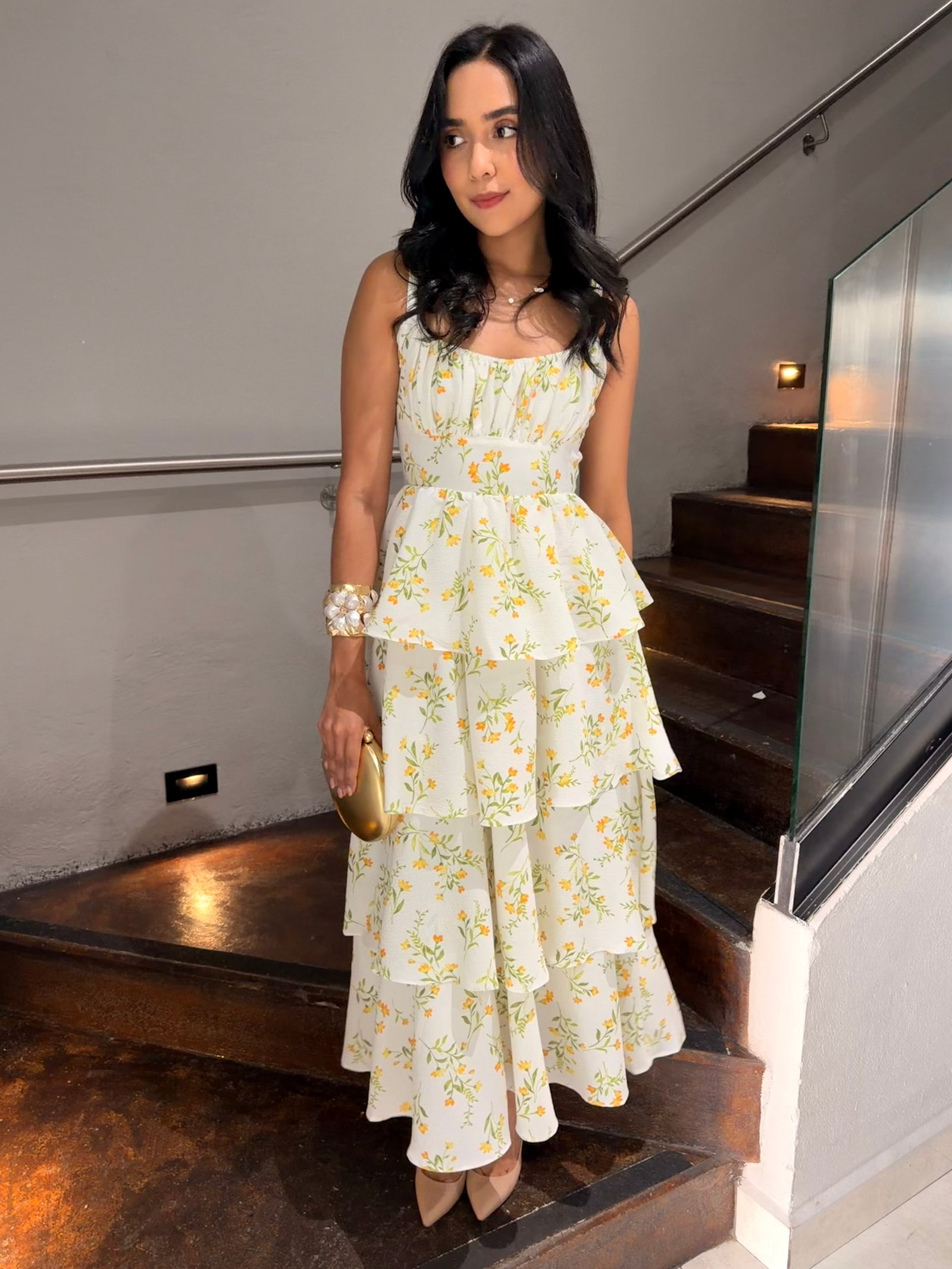 VESTIDO MAXI FLORAL TIRANTE FLORES AMARILLA