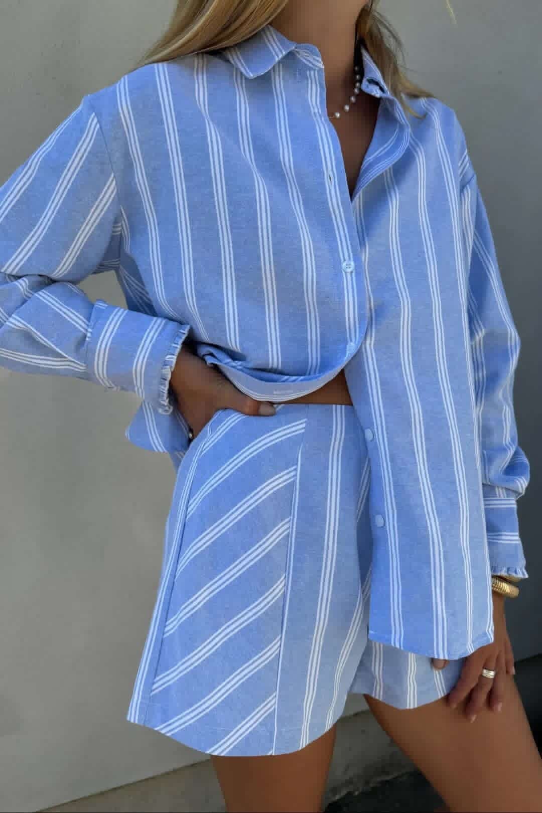 SET DE SHORT Y PANTALON BABY BLUE RAYAS