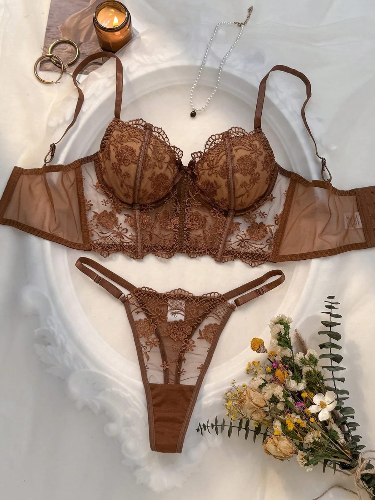 SET DOS PIEZAS CORSET CAFÉ CHOCOLATE