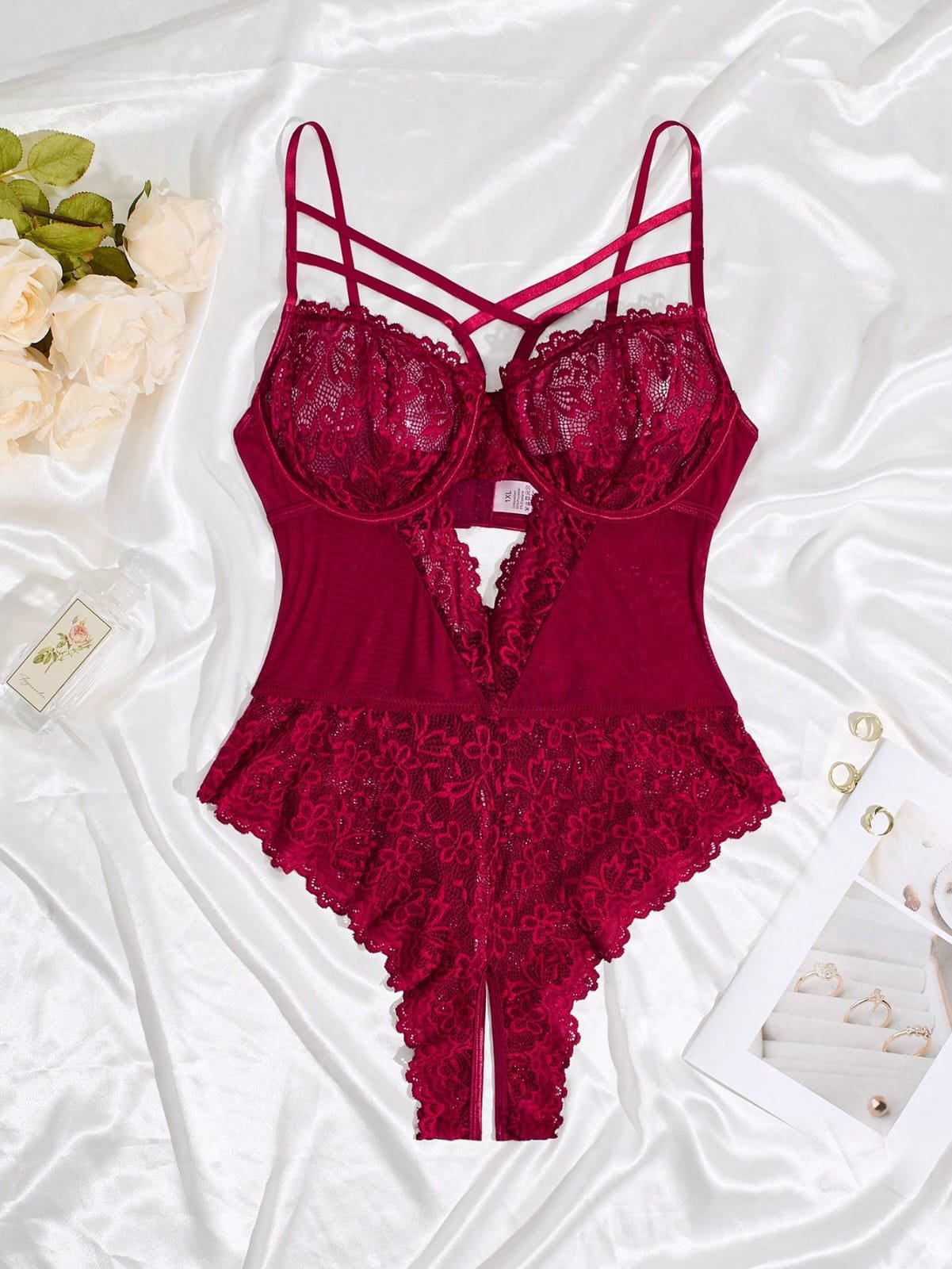 BABYDOLL PLUS ROJO ENCAJE FLORAL