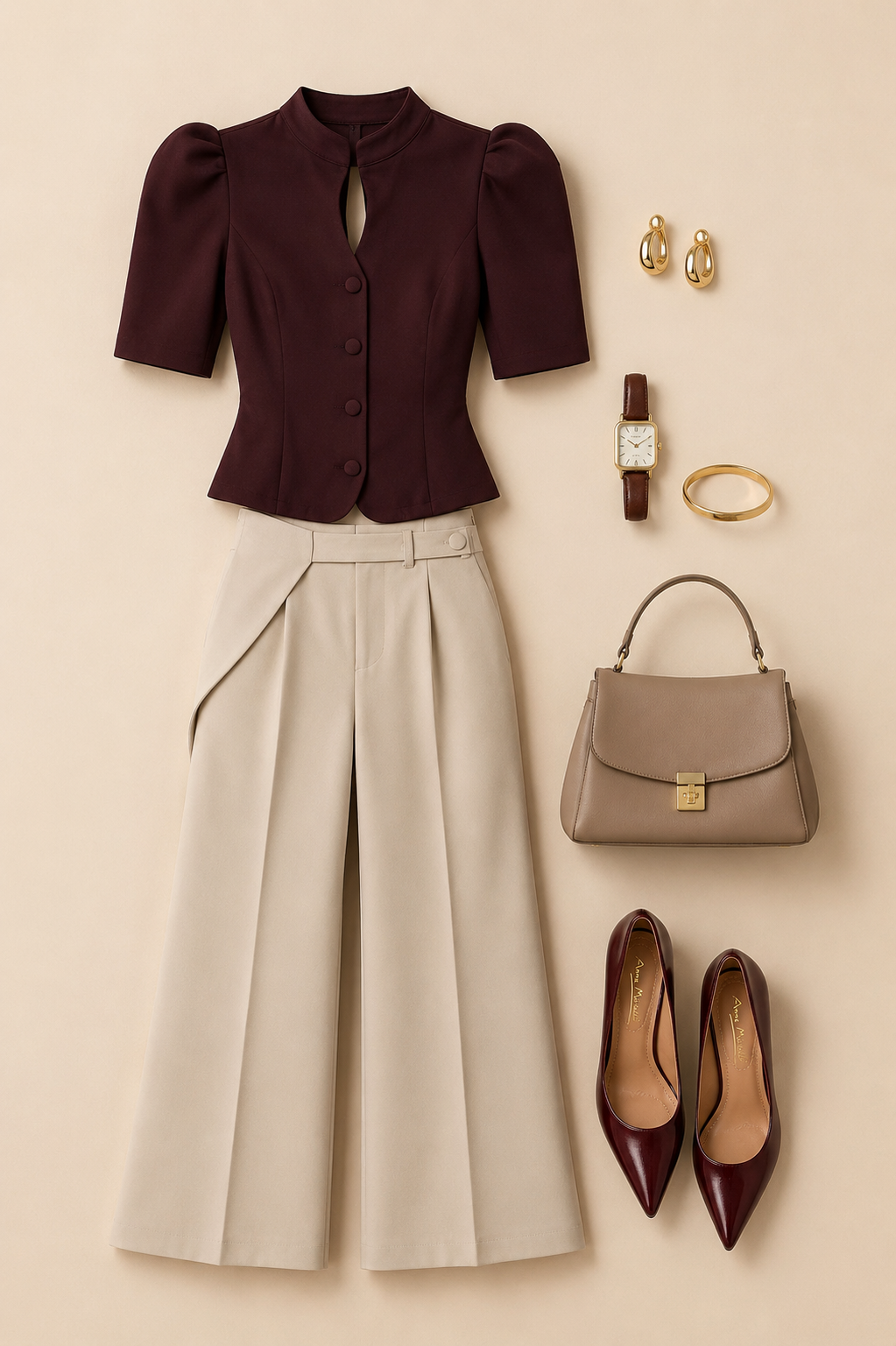 BLUSA MANGA PUFF CHOKER BURGUNDY BOTONES