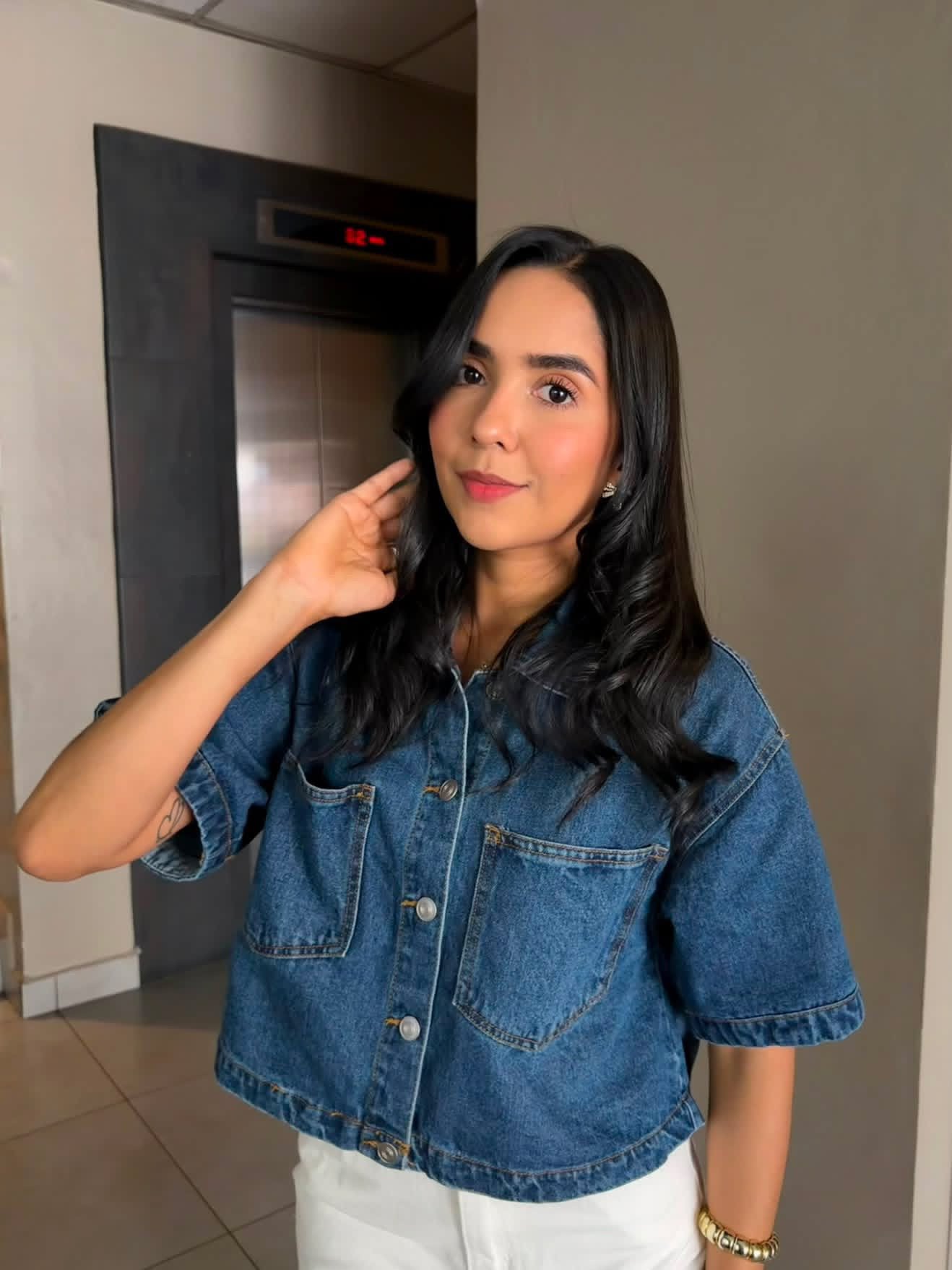CAMISA CROP DENIM BOTONES