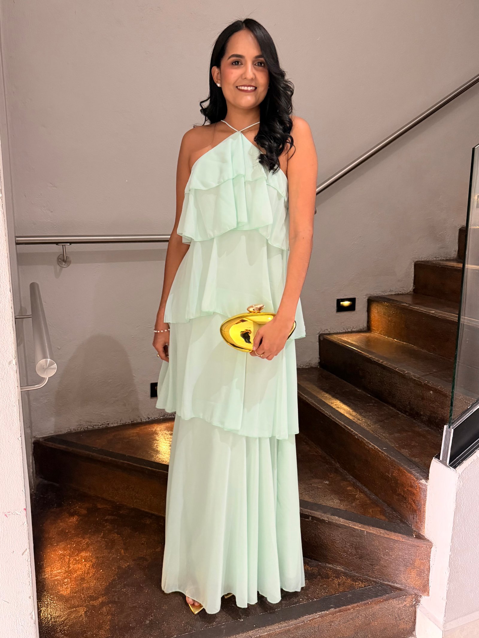 VESTIDO MAXI FLECOS VERDE MENTA