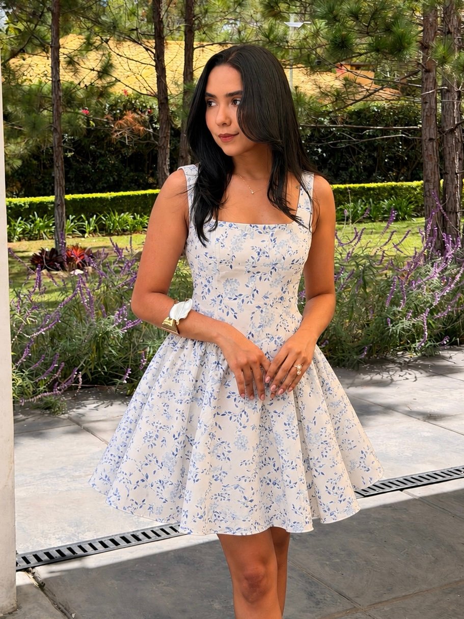 VESTIDO MINI CORTE A BLANCO FLORAL