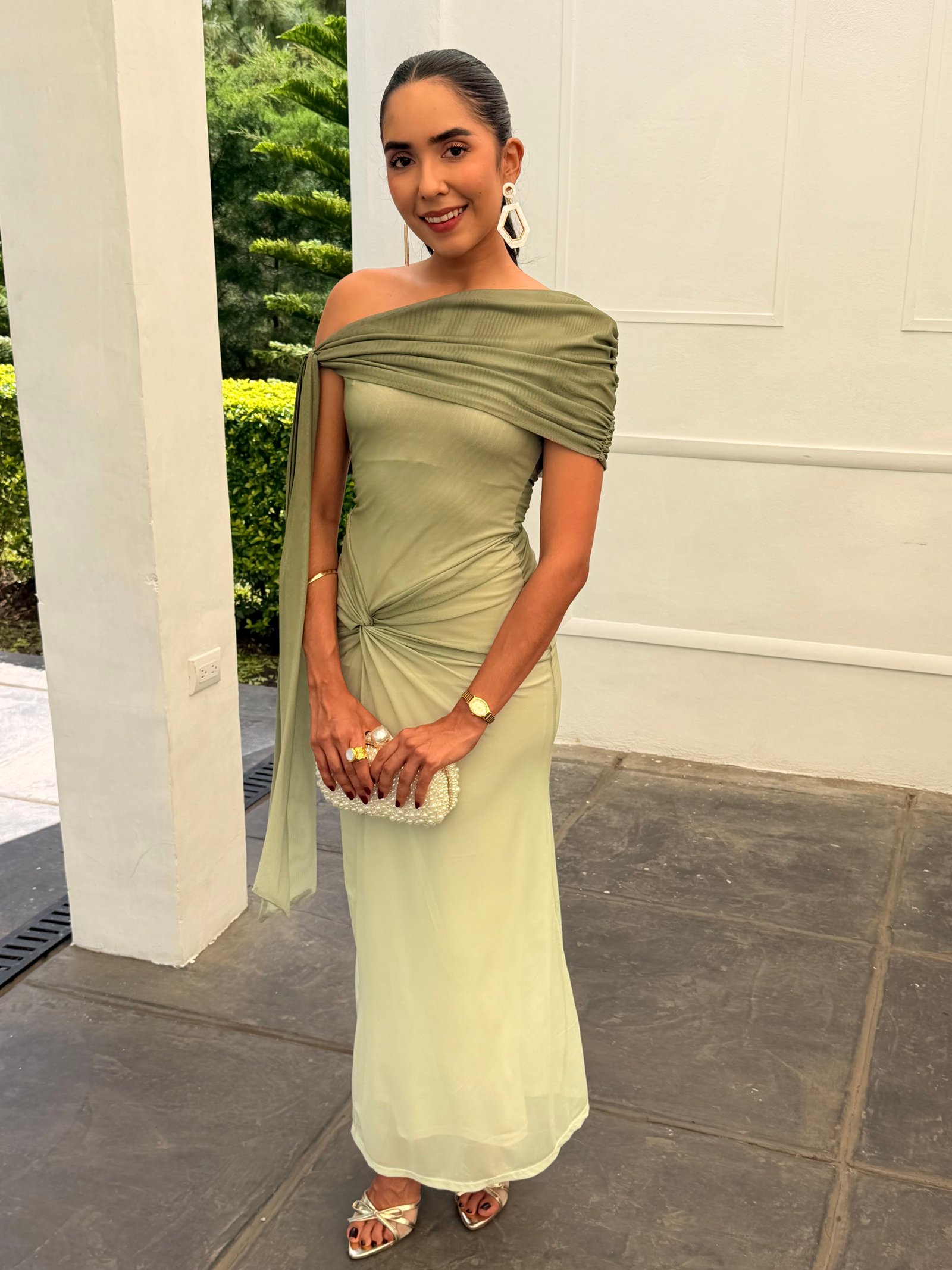VESTIDO MAXI MESH ONE SHOULDER DEGRADE VERDE