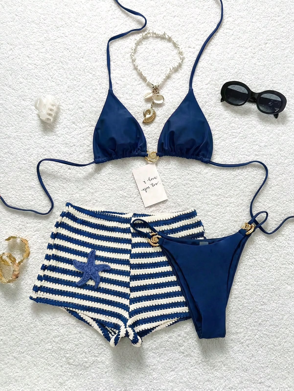 TRAJE DE BANO DOS PIEZAS CON SHORT NAVY BLUE
