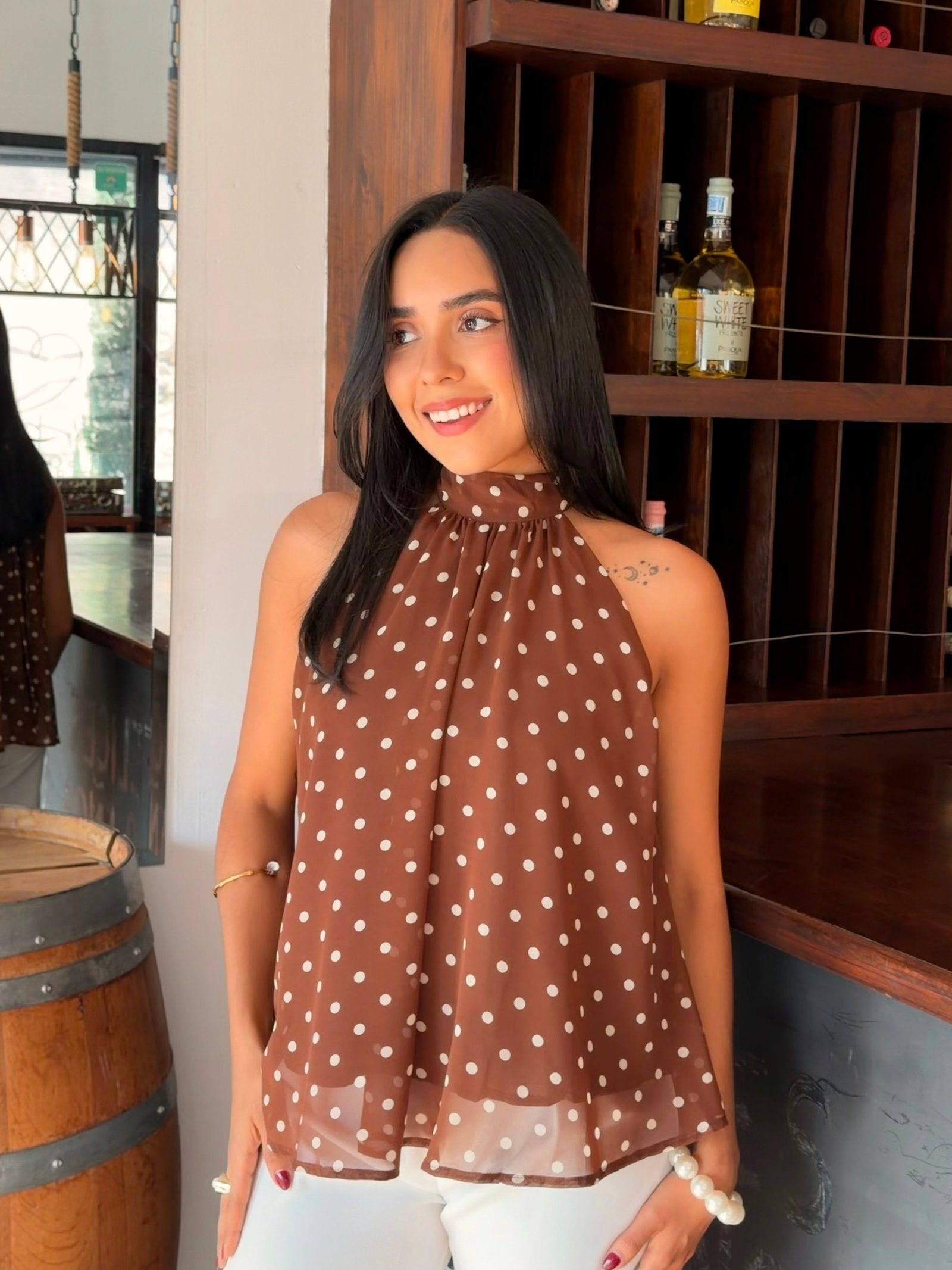 BLUSA HALTER CAFE POLKA DOT