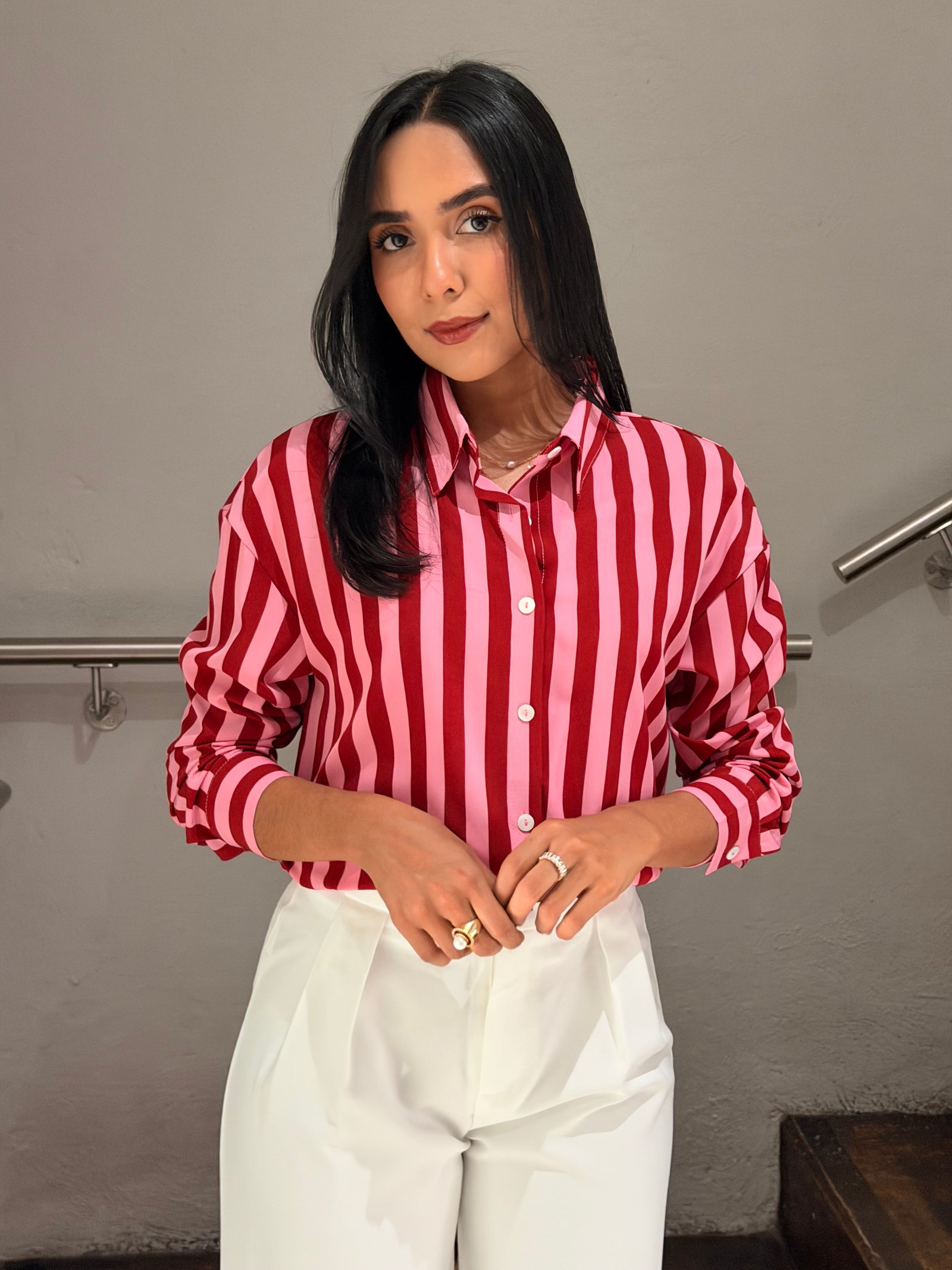 CAMISA RAYADA BICOLOR MANGA LARGA