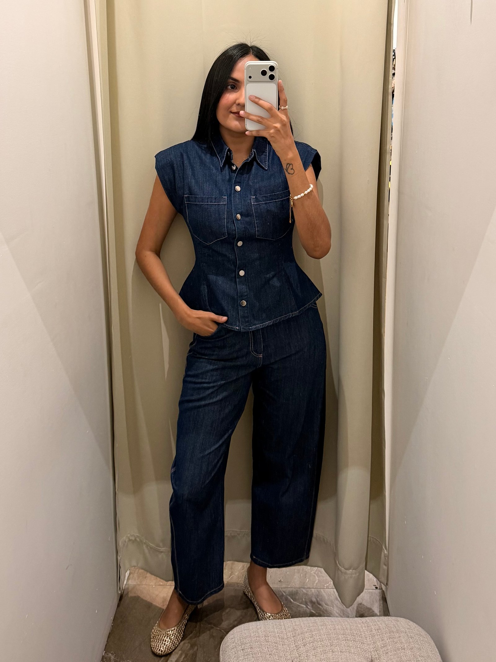 SET DENIM SOFT PANTS Y CAMISA BOTONES