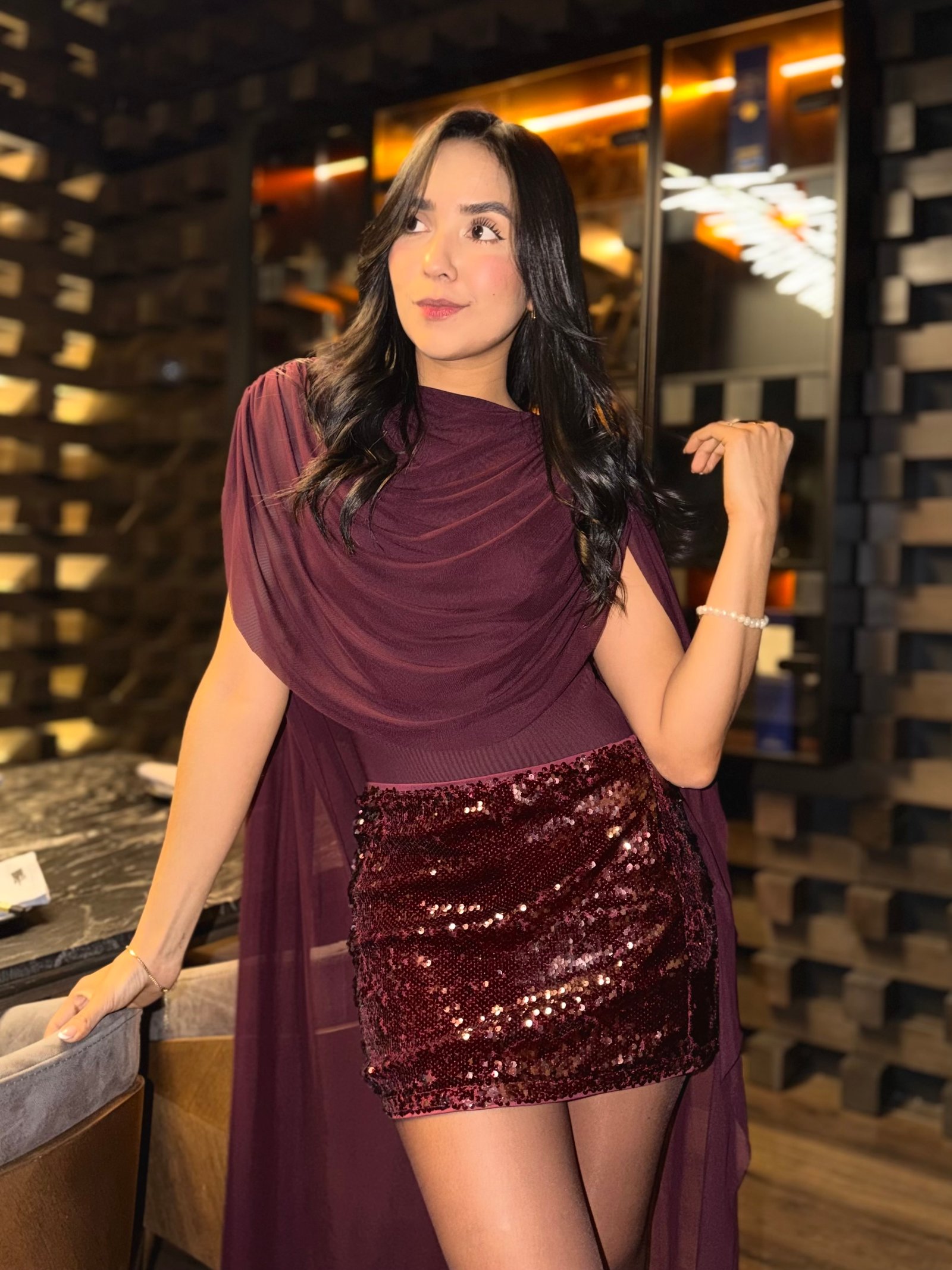 FALDA MINI LENTEJUELAS BURGUNDY