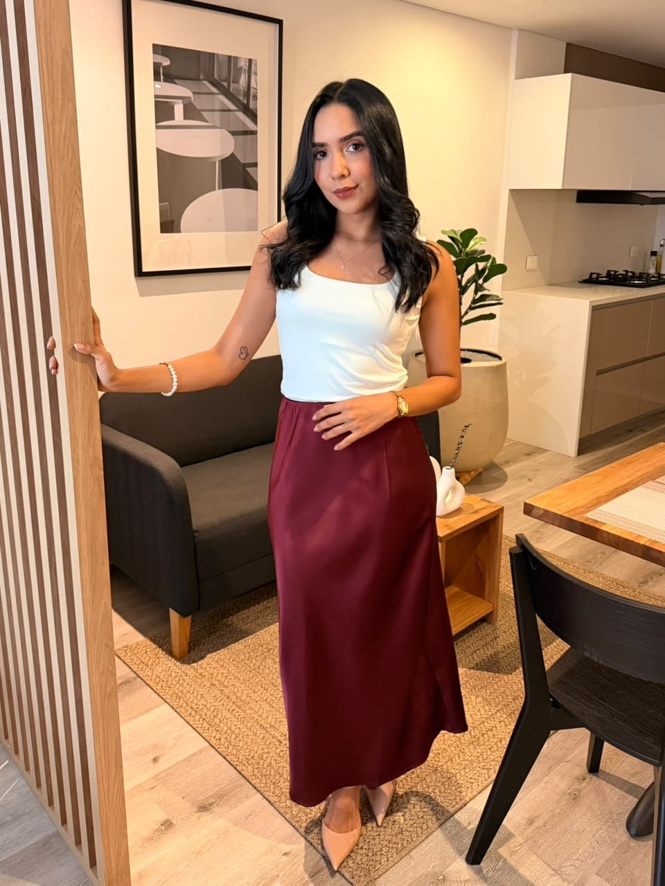 FALDA SATINADA MIDI PREM